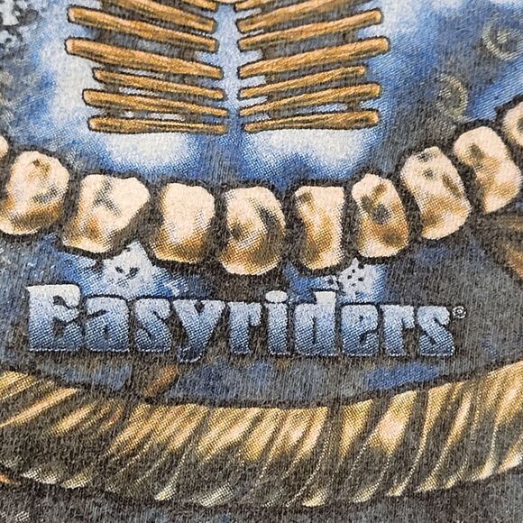 Vintage Easy-Riders Skeleton Fire Shirt Medium 19x27 Blue - Picture 8 of 10